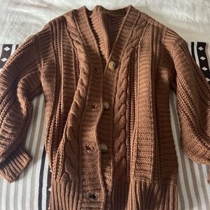 Warm Brown Cable Knit Cardigan